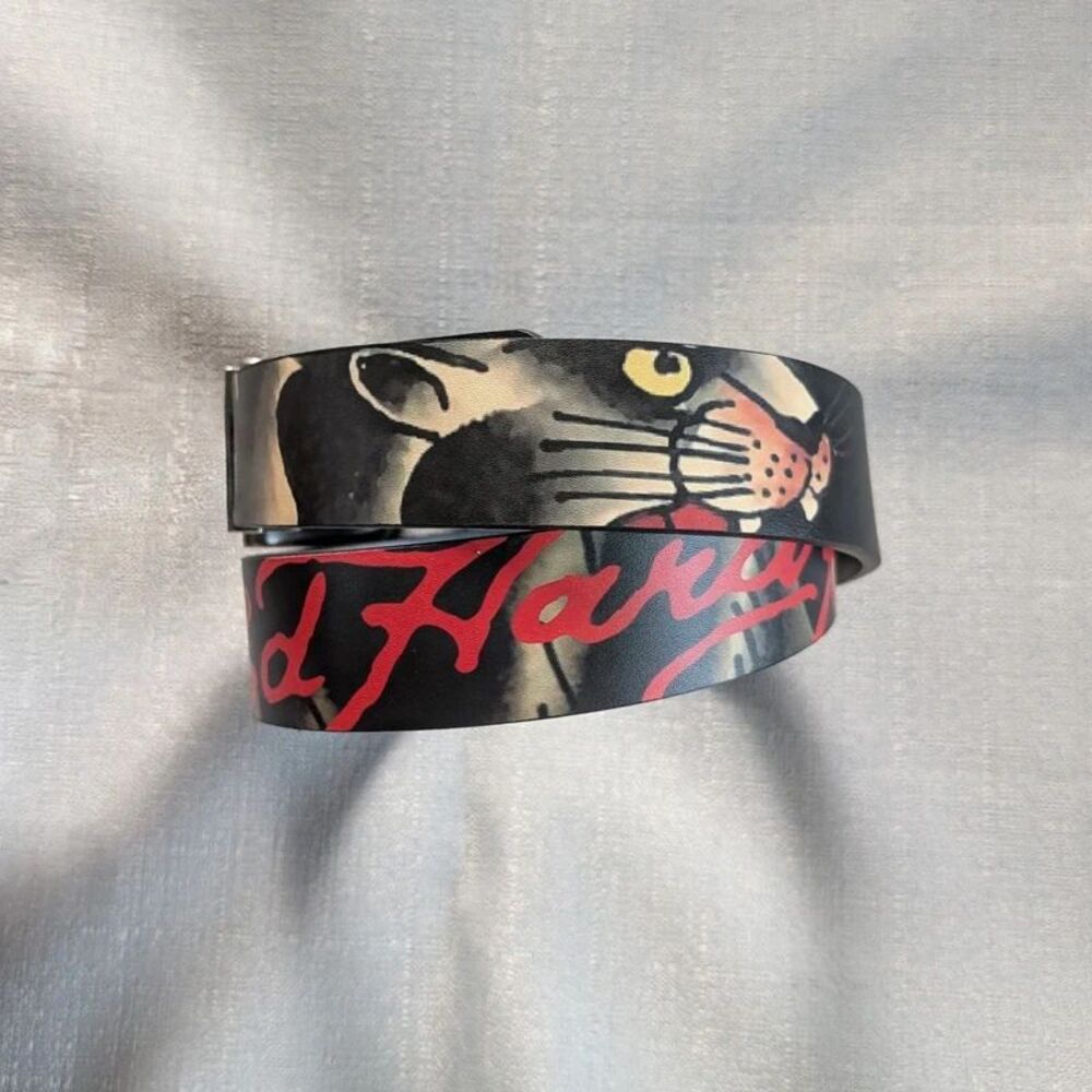 Ed Hardy Reversible Panther Tattoo Print Faux Leather Belt Men's 36 NEW!